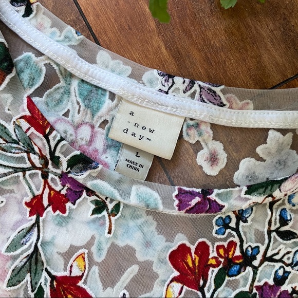 A New Day Sheer Floral Tee Top Shirt Colorful Graphic Floral Print Target Large - Picture 2 of 8